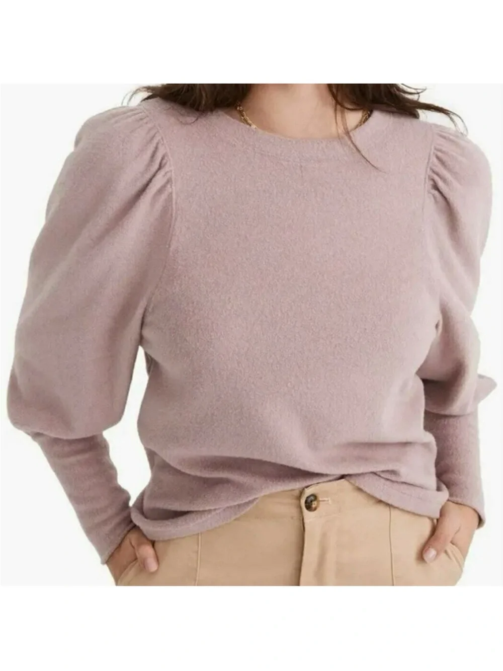 Madewell Brushed Puff-Sleeve Top in Blush Mauve Pink M Medium NG574